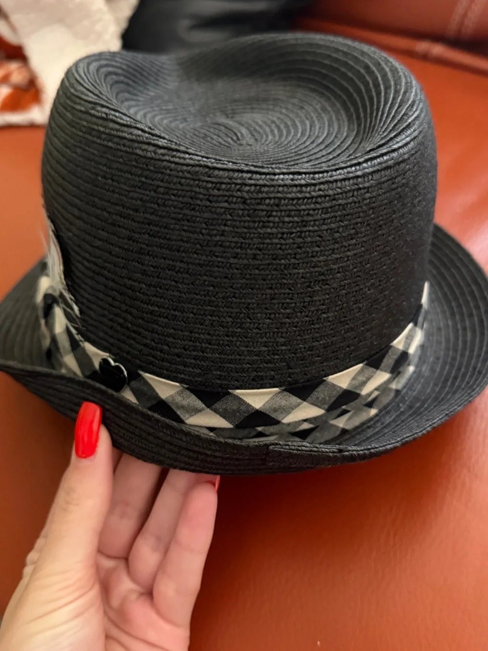 Juicy Couture Black Fedora with Black-and-White Checked Band